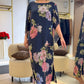 Rochie lungă elegantă, cu guler rotund și imprimeu