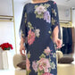 Rochie lungă elegantă, cu guler rotund și imprimeu