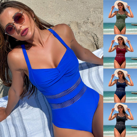 Costum de baie pentru femei, o singură piesă, cu detalii din plasă