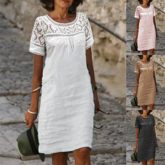 Rochie casual cu guler rotund din dantelă pentru femei