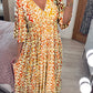 🔥 Vânzare Fierbinte 🧡 Rochie Lungă Casual cu Imprimat Bohemian și Guler în V